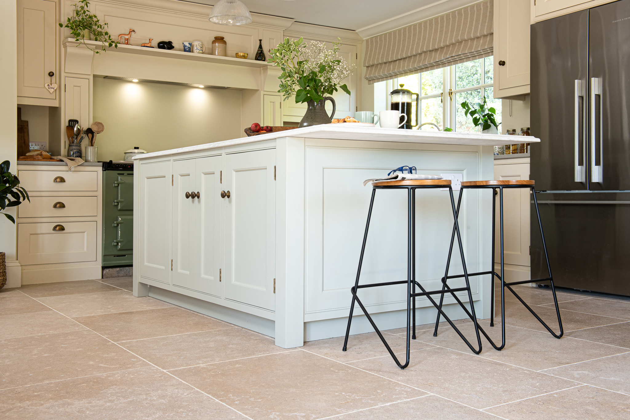 Vintage Provence texture non-slip limestone floor tile kitchen island