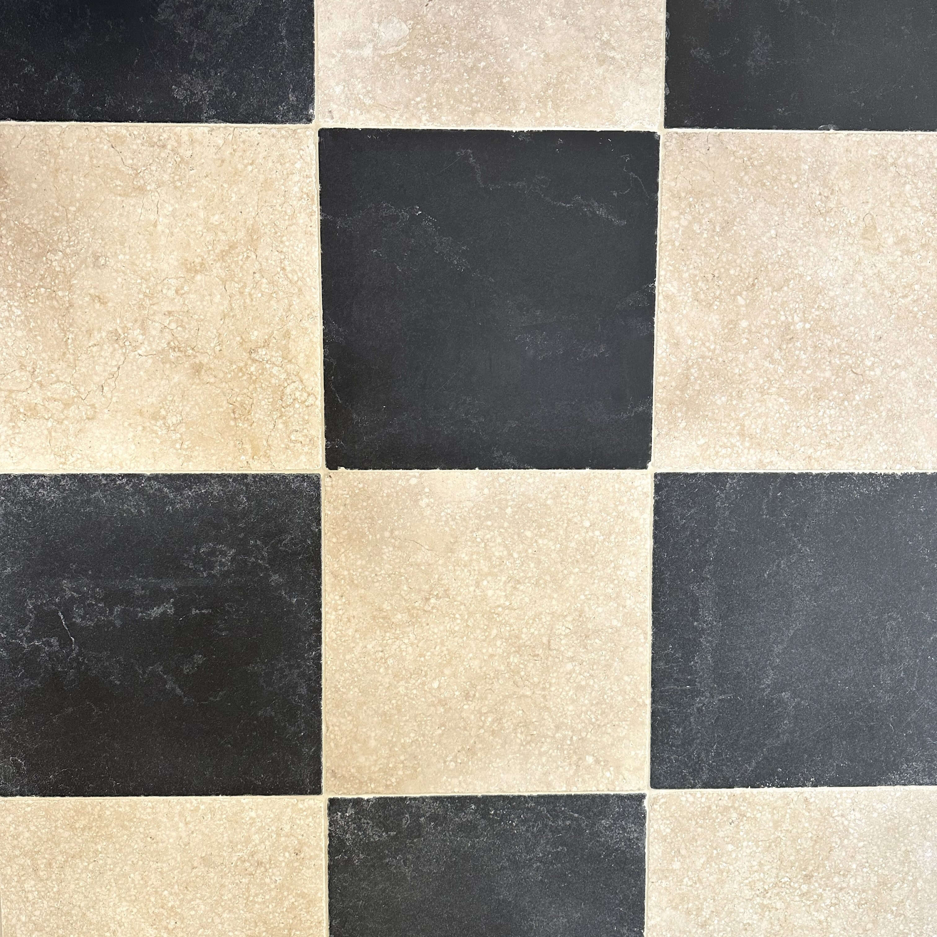 Chequers black white floor tiles checkerboard